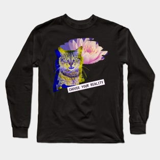 Katze Lotus Reality Glitch Techno Party Vaporwave Long Sleeve T-Shirt